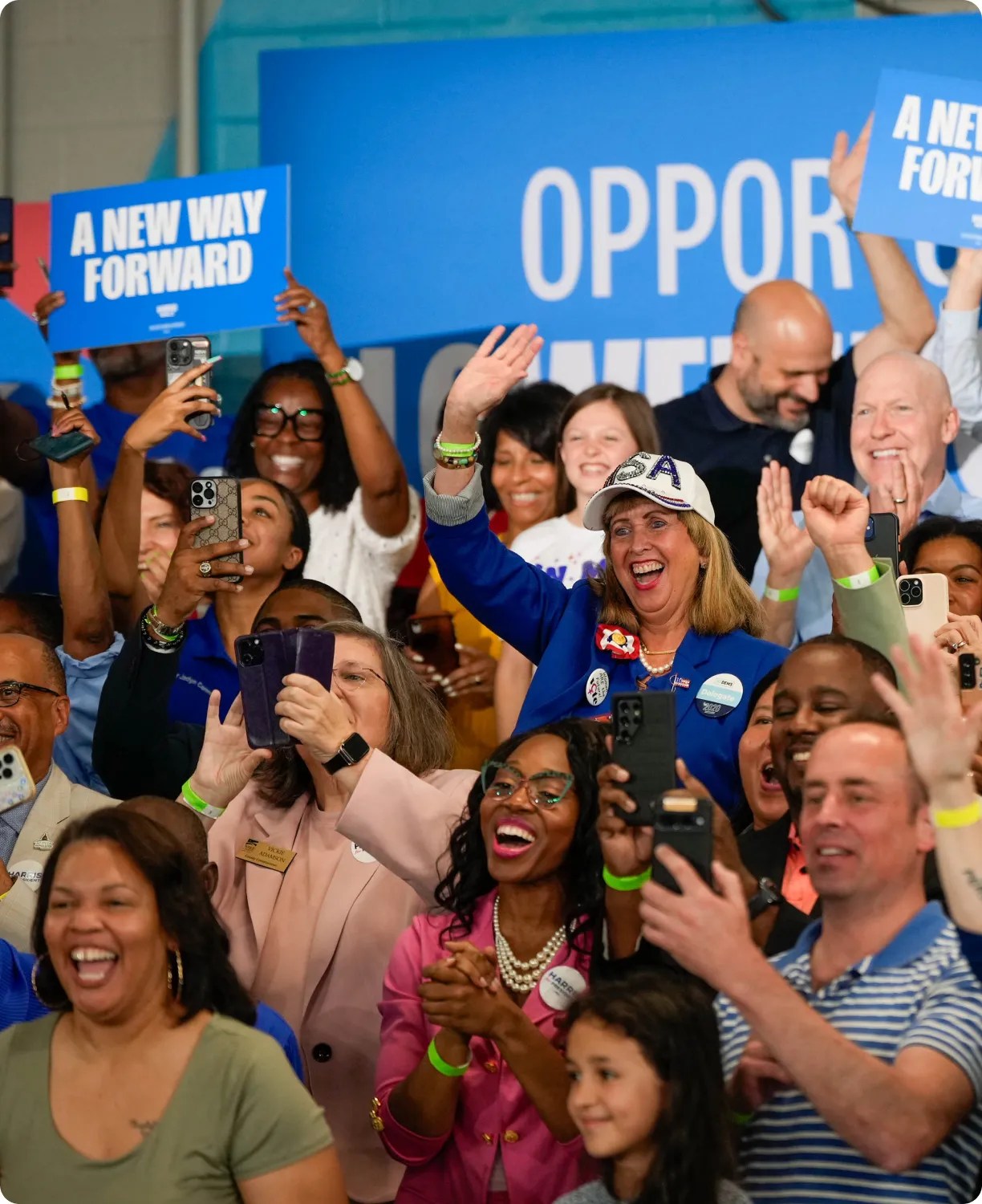 An excited crowd at a rally